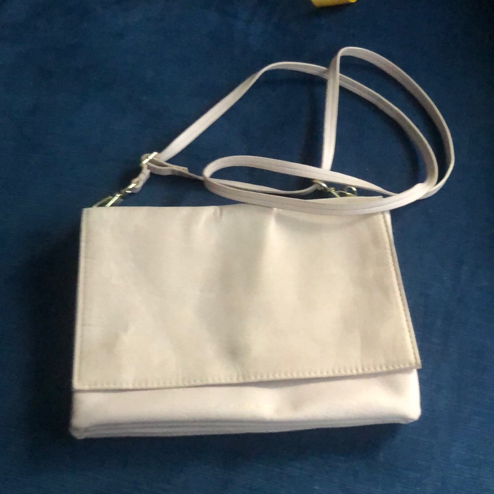 BLUSH PINK LEATHER AND SUEDE CROSSBODY BAG